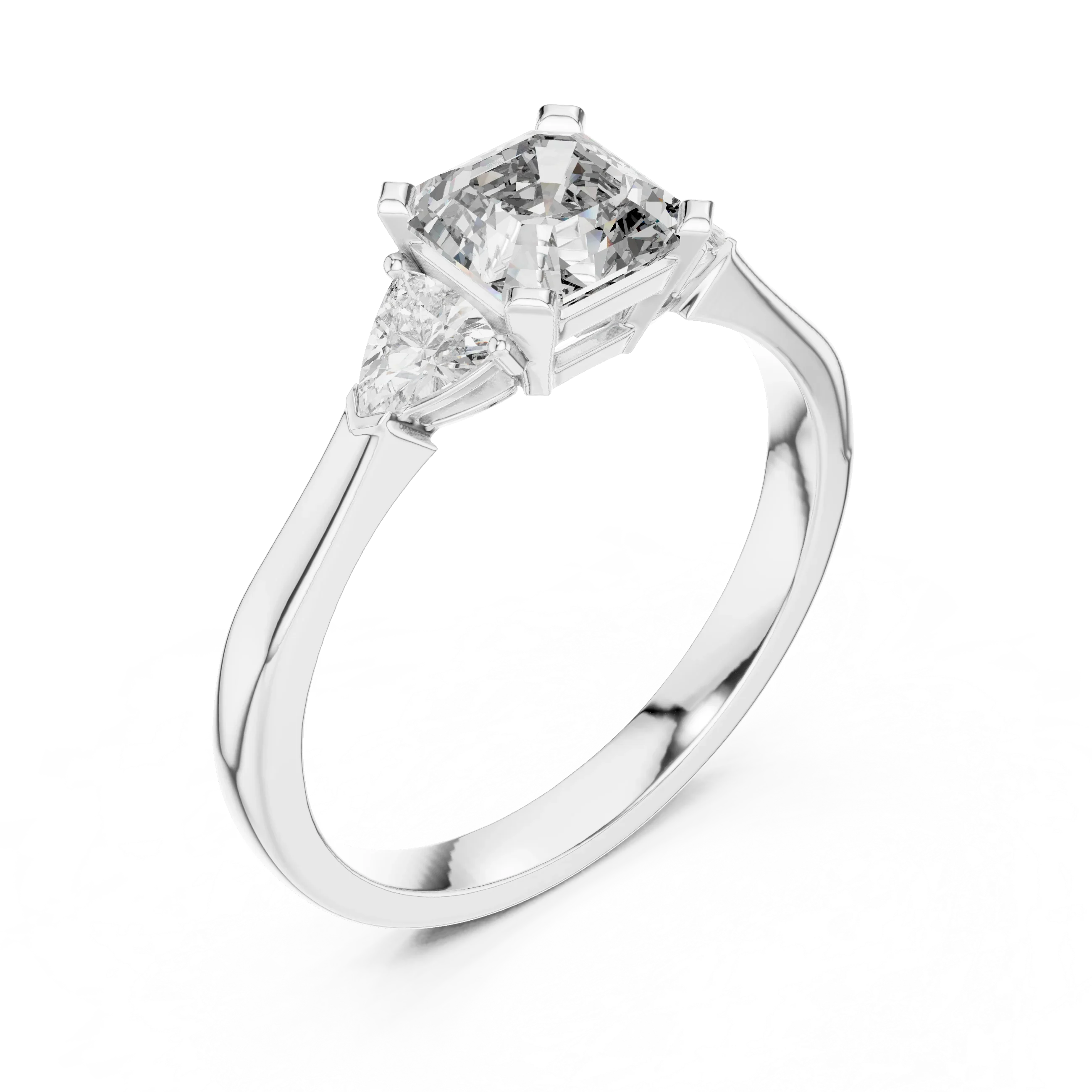 Three Stone Emerald Square Diamond Ring