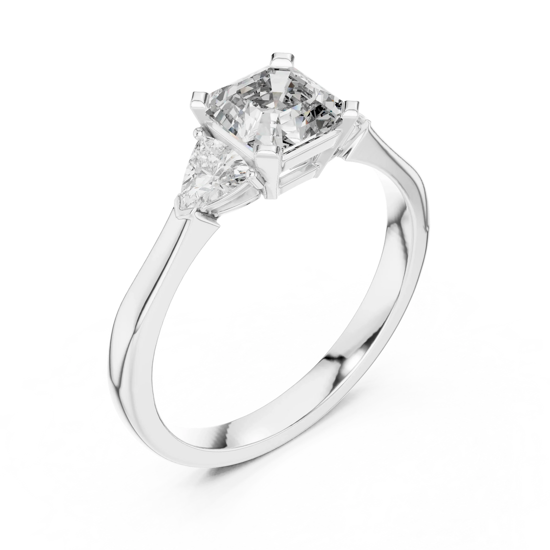 Three Stone Emerald Square Diamond Ring
