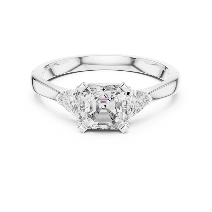 Three Stone Emerald Square Diamond Ring