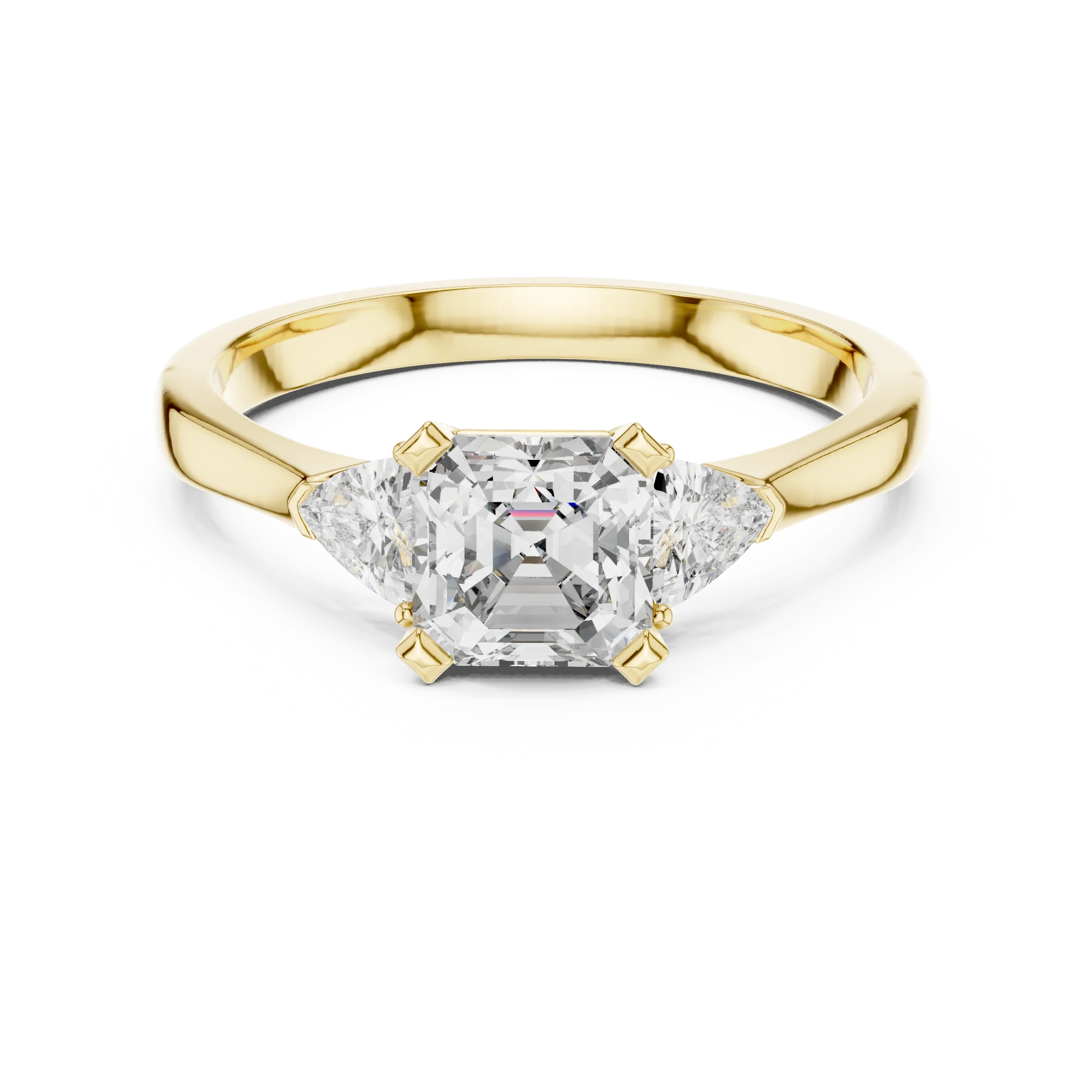 Three Stone Emerald Square Diamond Ring