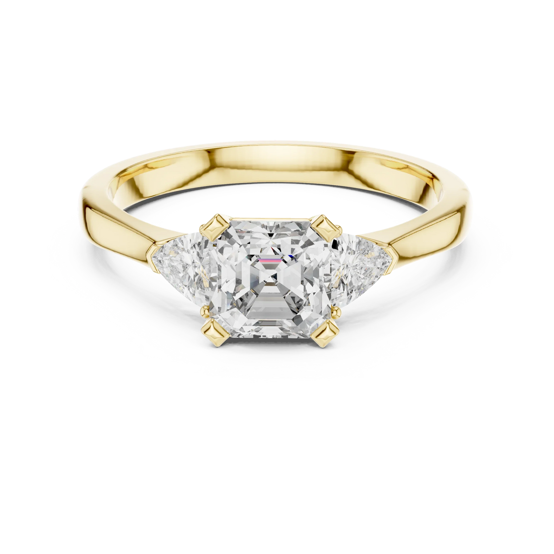 Three Stone Emerald Square Diamond Ring