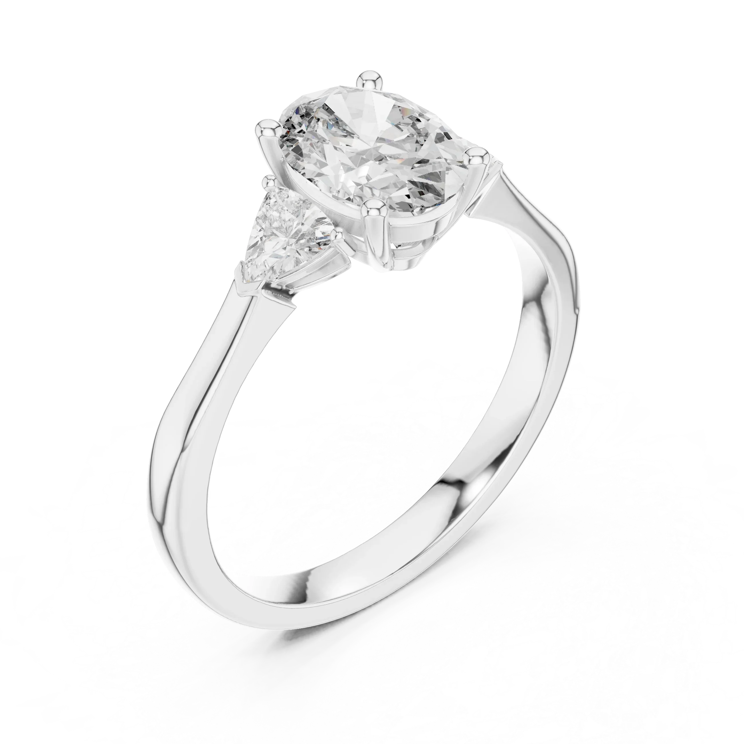 Trillion Side Stone Oval Diamond Engagement Ring