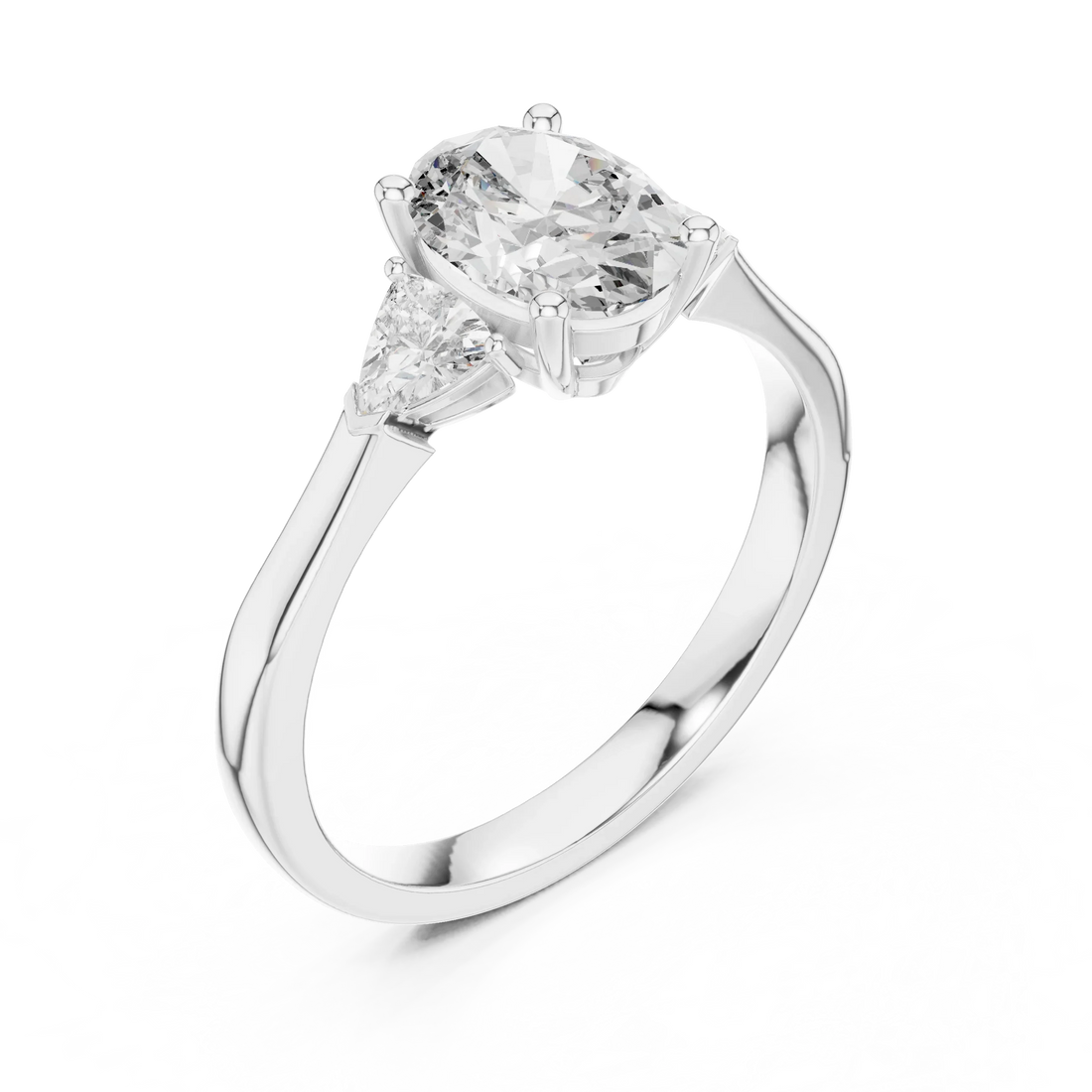 Trillion Side Stone Oval Diamond Engagement Ring