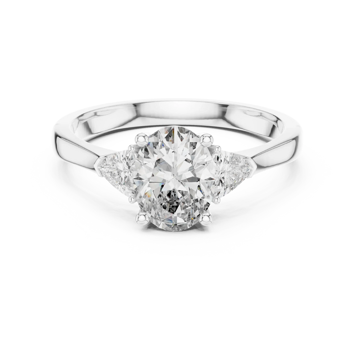 Trillion Side Stone Oval Diamond Engagement Ring