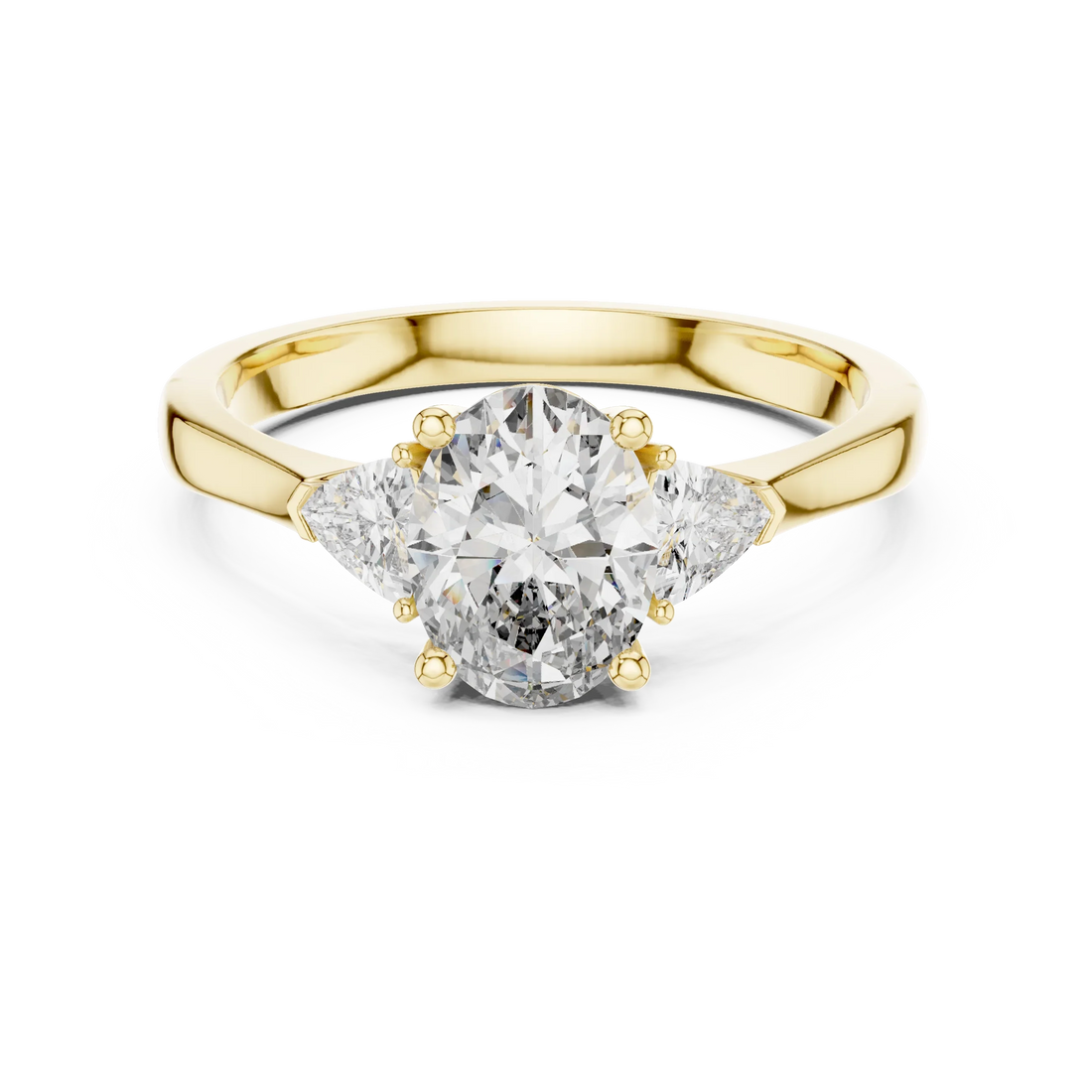 Trillion Side Stone Oval Diamond Engagement Ring