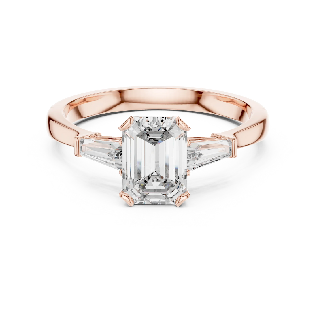 Baguette Side Diamond Emerald Engagement Ring