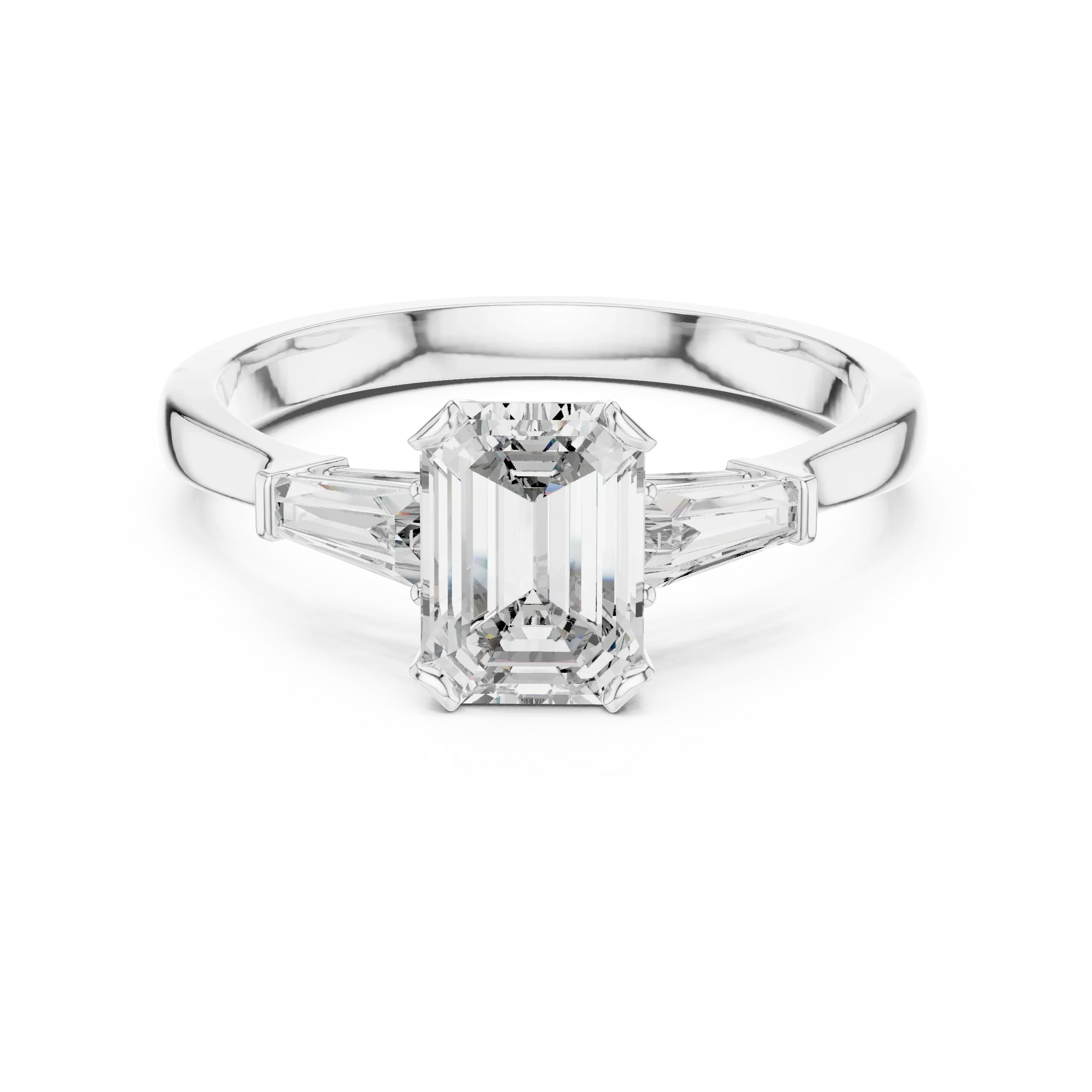 Baguette Side Diamond Emerald Engagement Ring