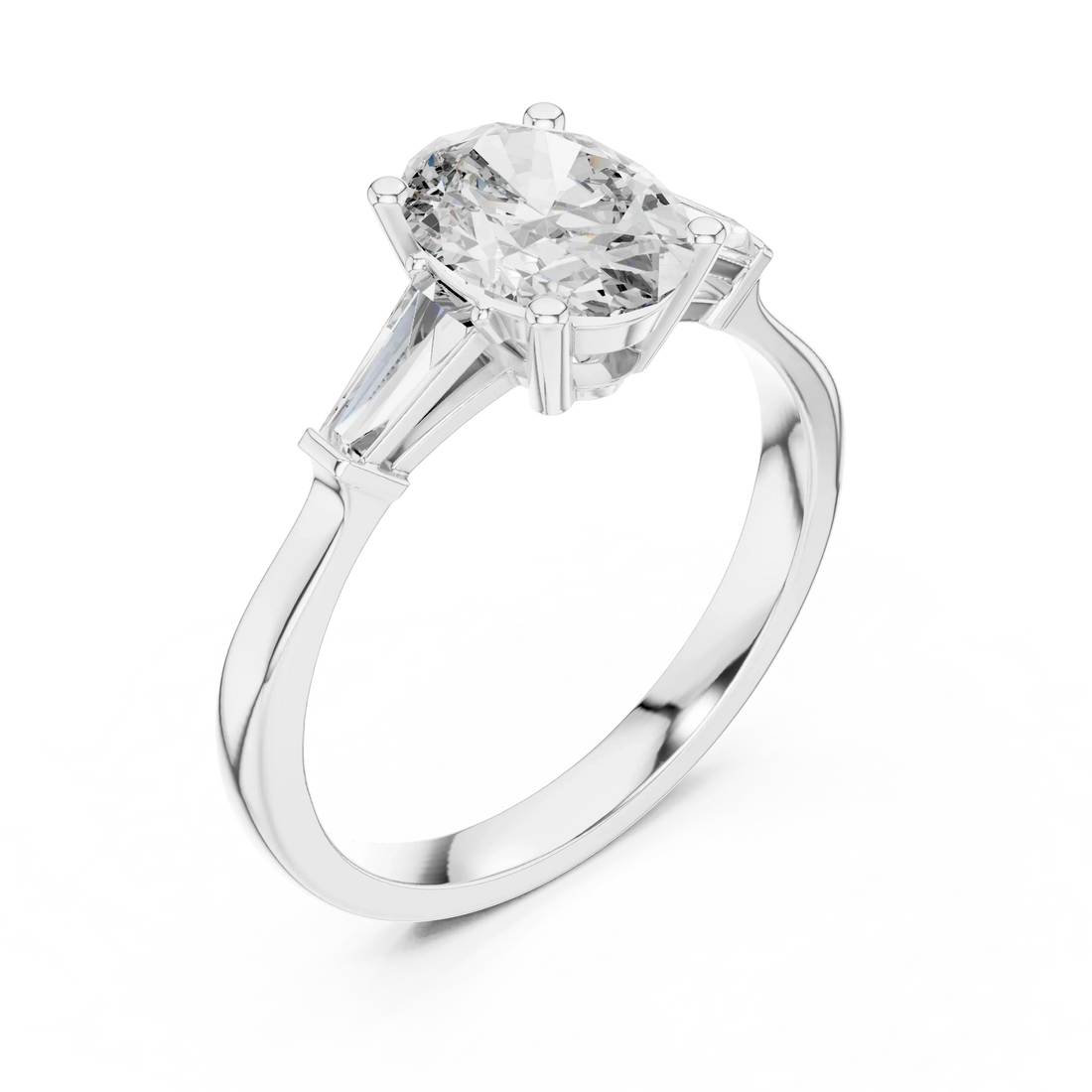 Baguette Side Diamond Oval Shape Engagement Ring
