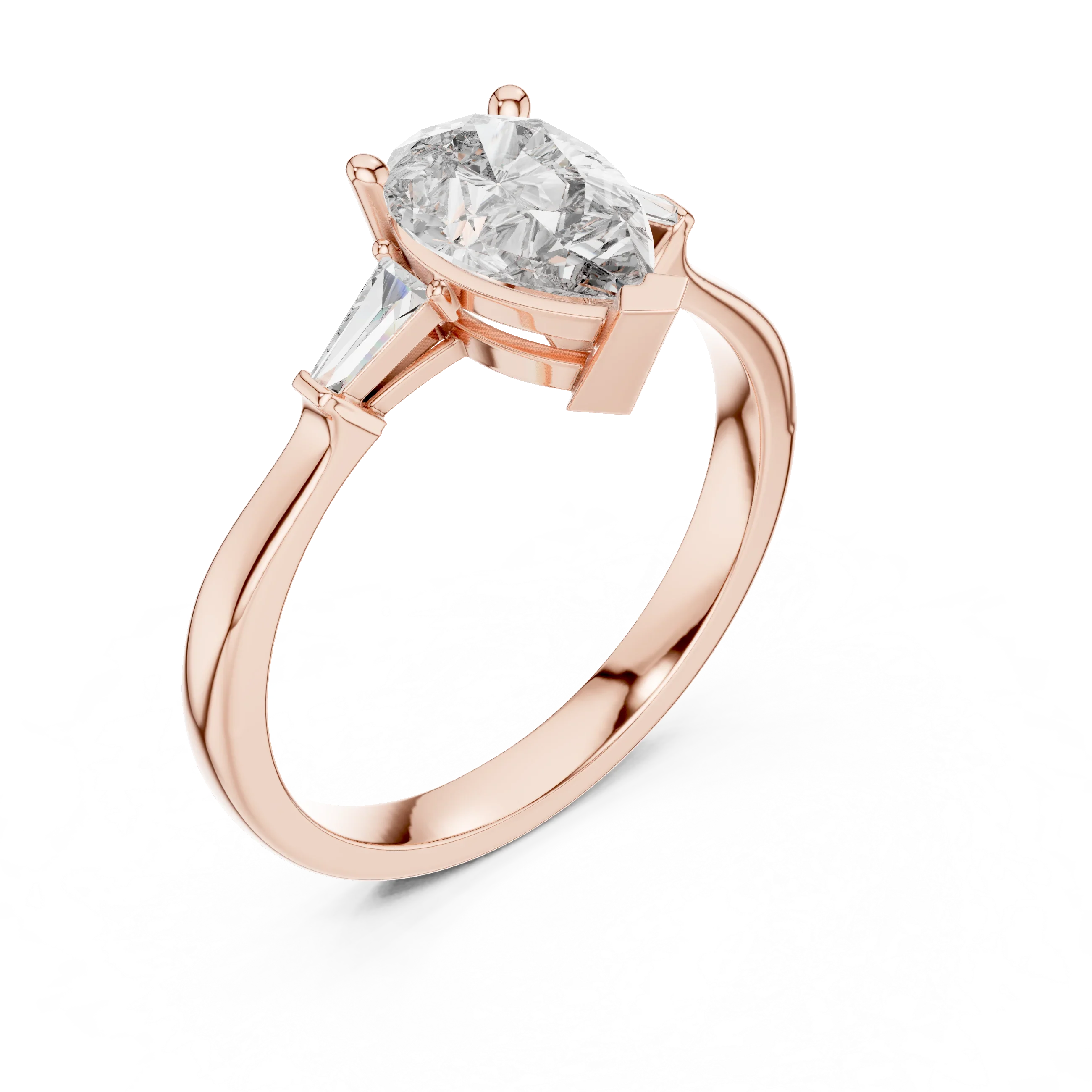 Baguette Side Diamond Pear Shape Engagement Ring