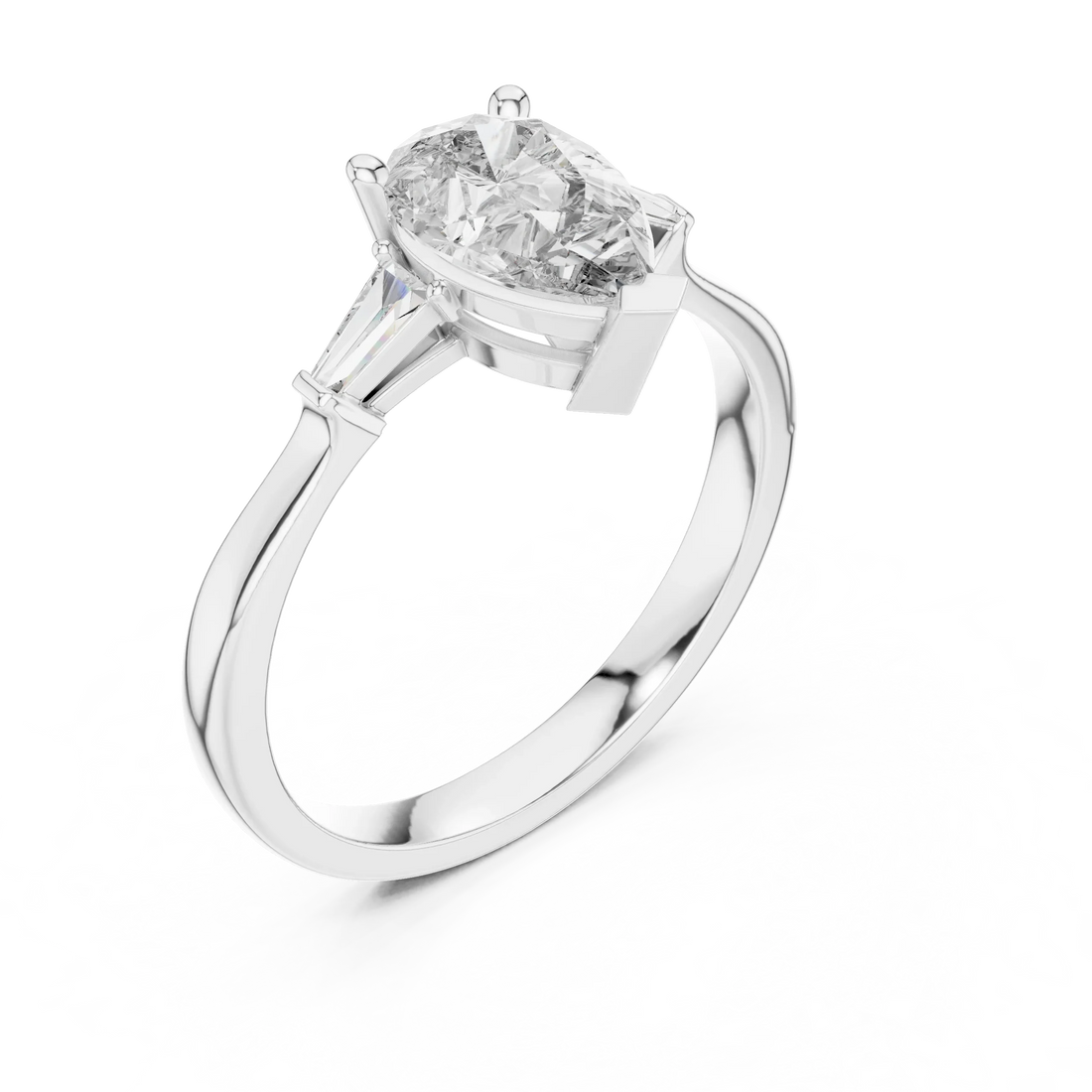 Baguette Side Diamond Pear Shape Engagement Ring