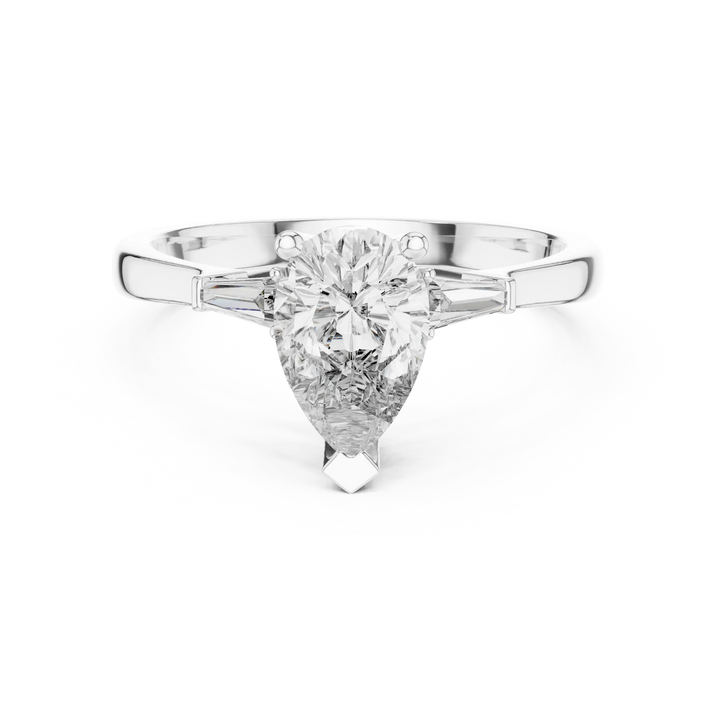 Baguette Side Diamond Pear Shape Engagement Ring