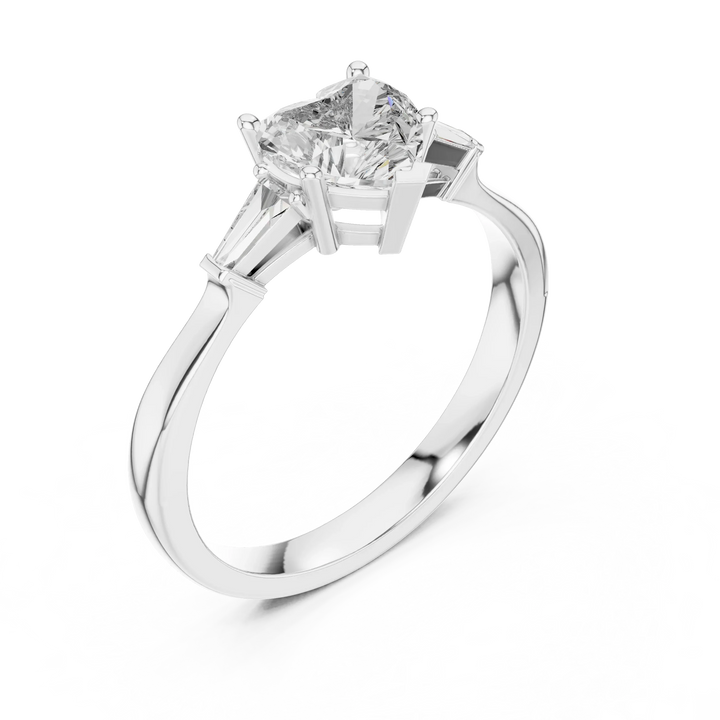Baguette Side Diamond Heart Shape Engagement Ring