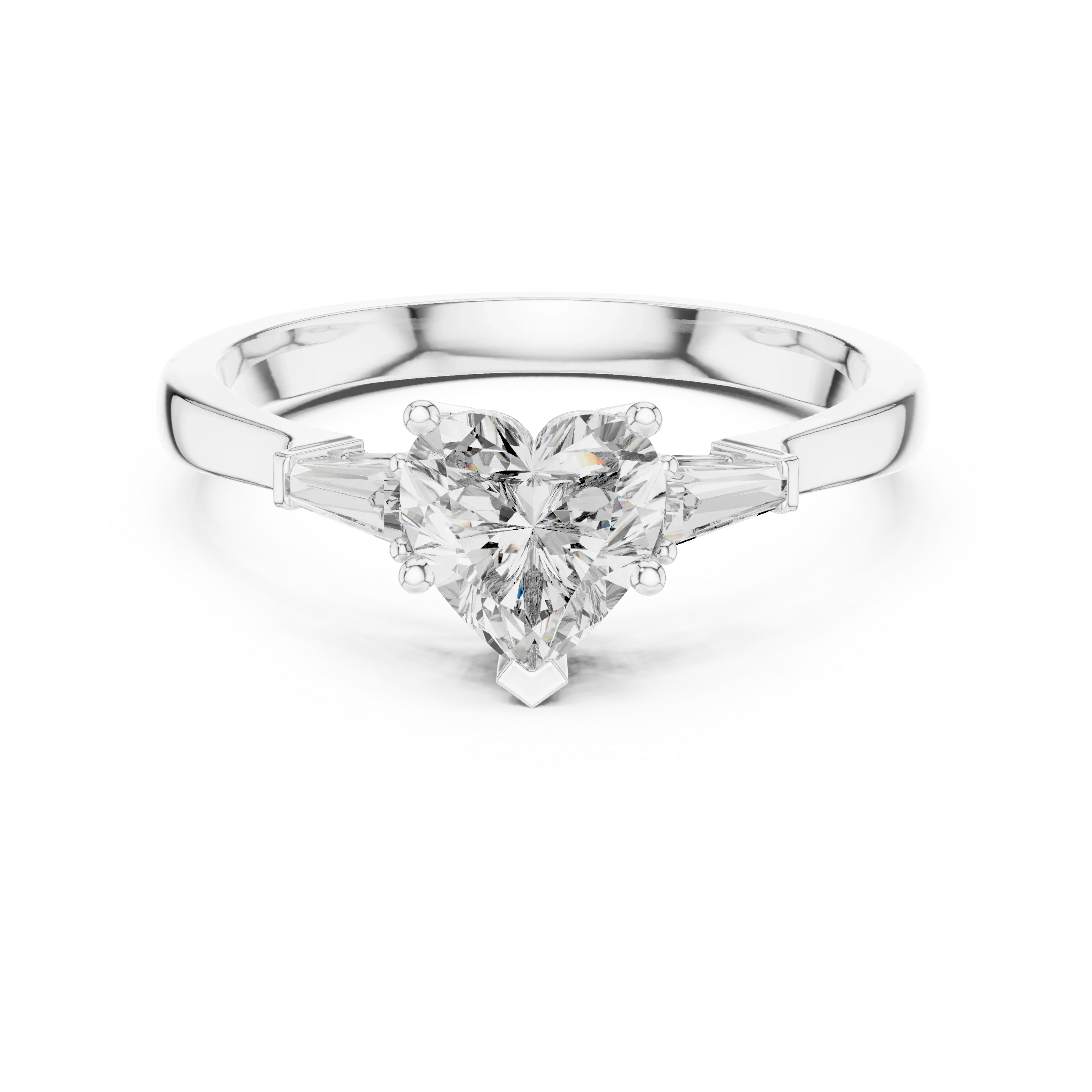Baguette Side Diamond Heart Shape Engagement Ring