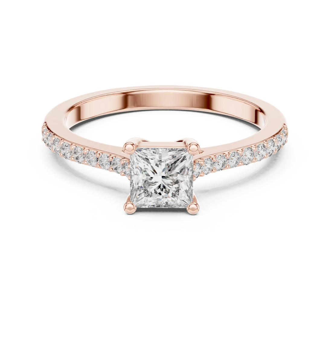 Princess Cut Diamond Engagement Ring with Pave Band
