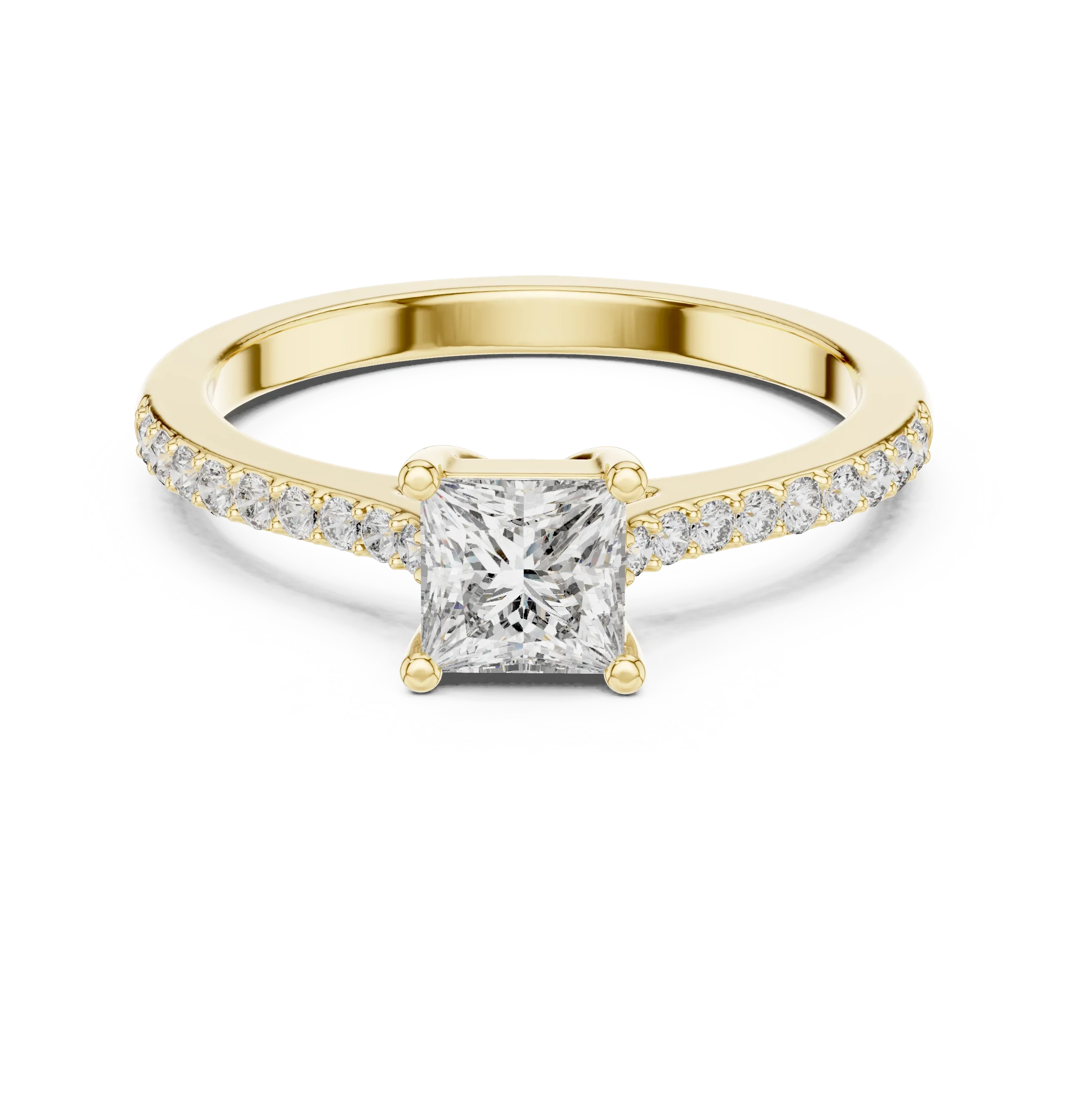 Princess Cut Diamond Engagement Ring with Pave Band