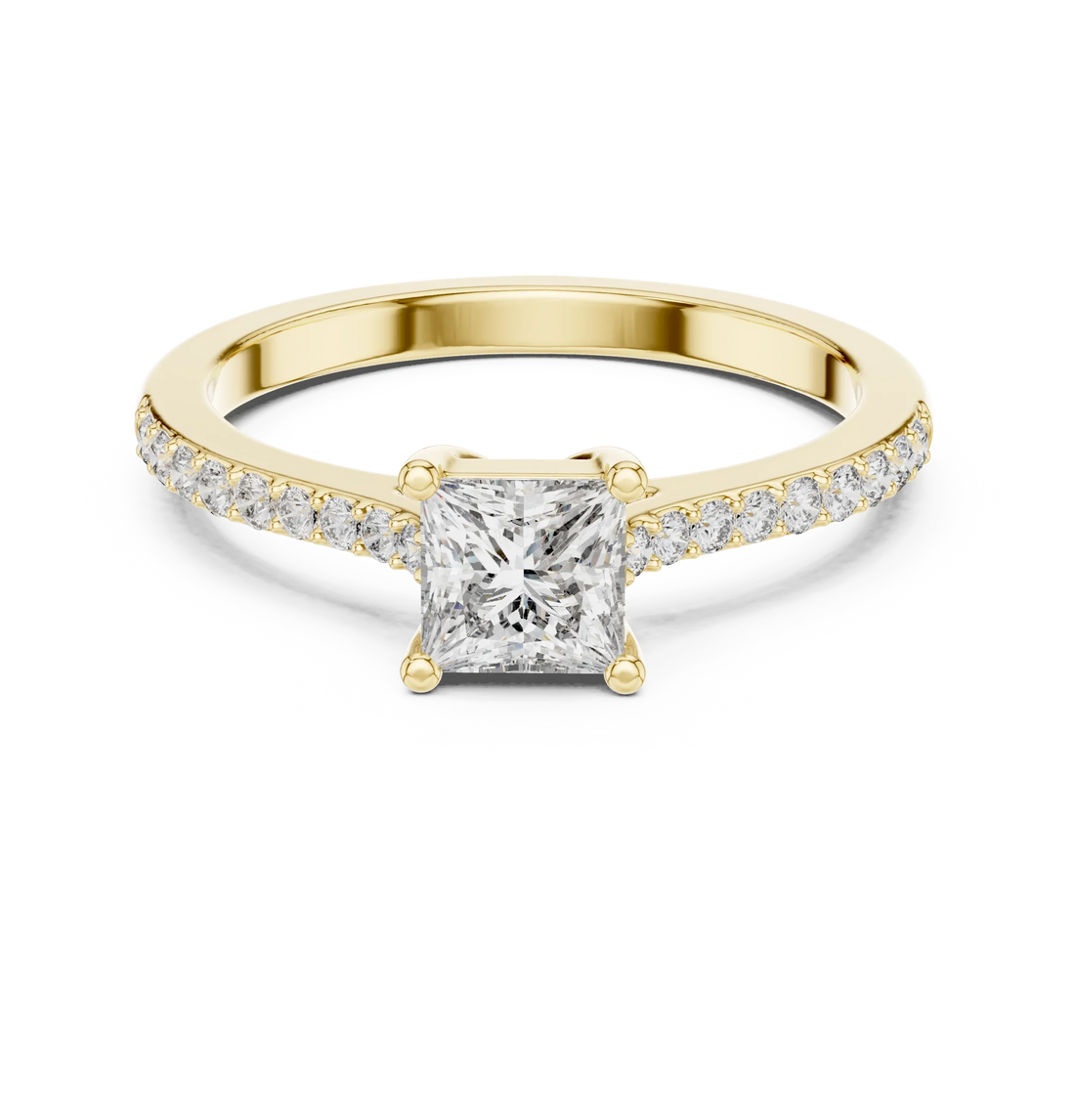 Princess Cut Diamond Engagement Ring with Pave Band