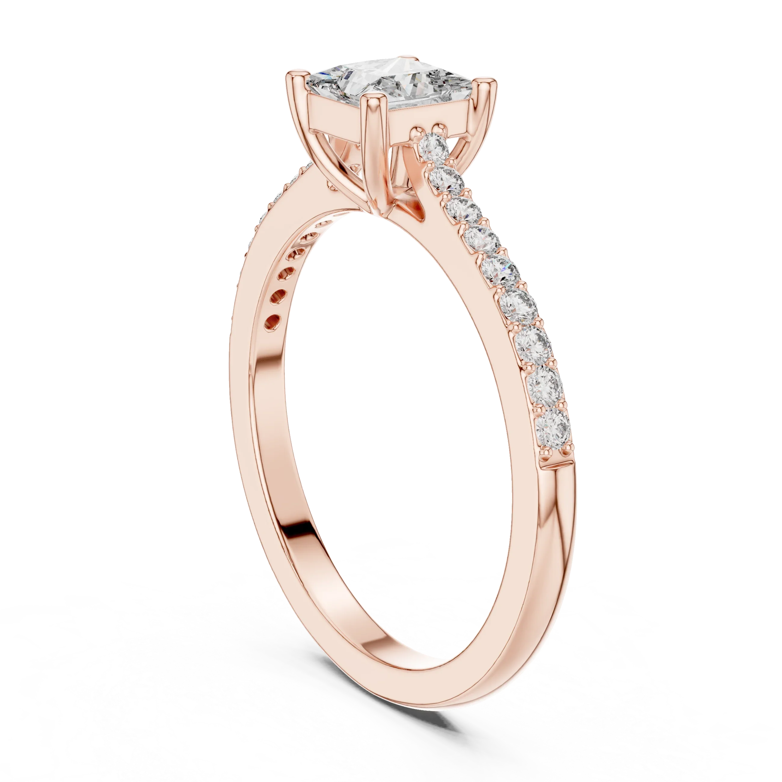Princess Cut Diamond Engagement Ring with Pave Band