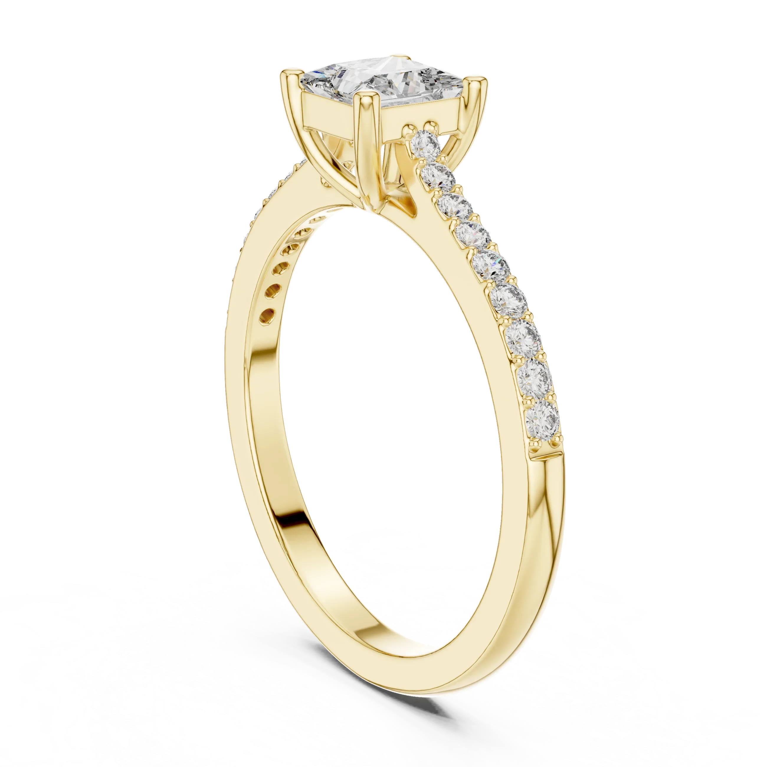 Princess Cut Diamond Engagement Ring with Pave Band