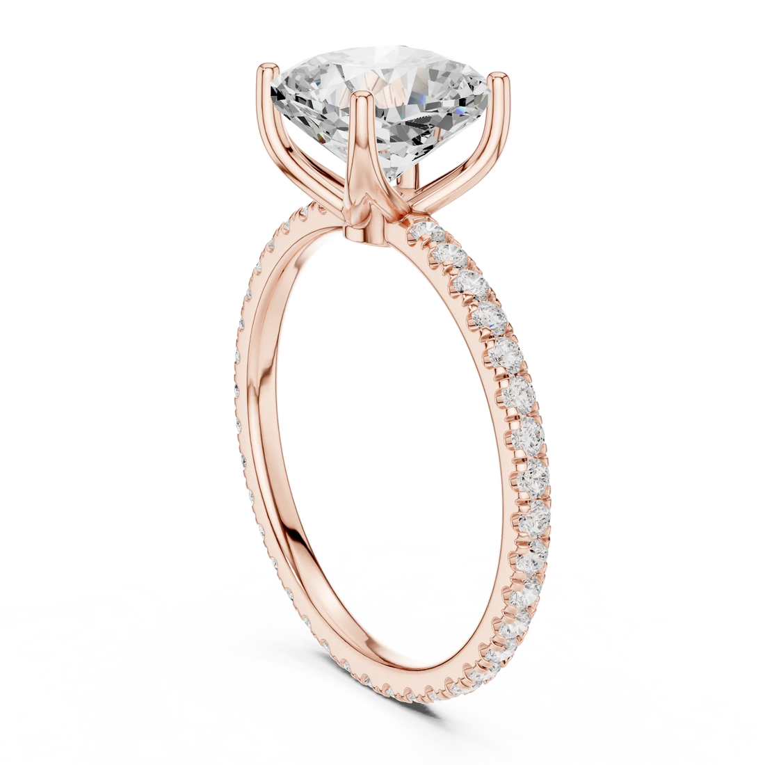 Cushion Shape Diamond Pave Band Engagement Ring