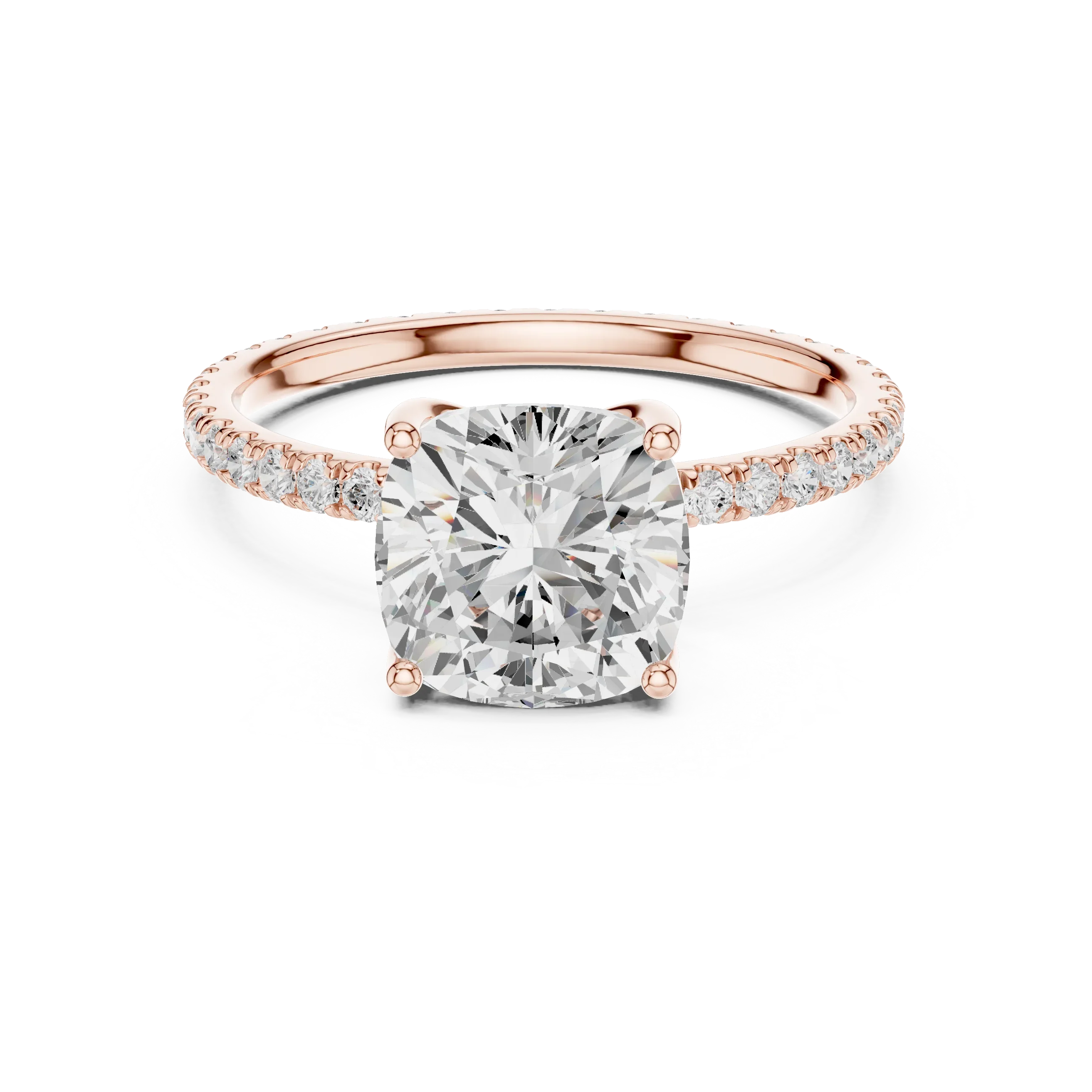 Cushion Shape Diamond Pave Band Engagement Ring