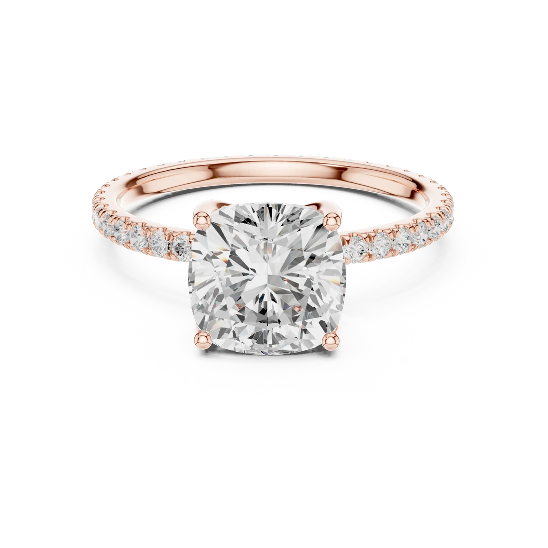 Cushion Shape Diamond Pave Band Engagement Ring