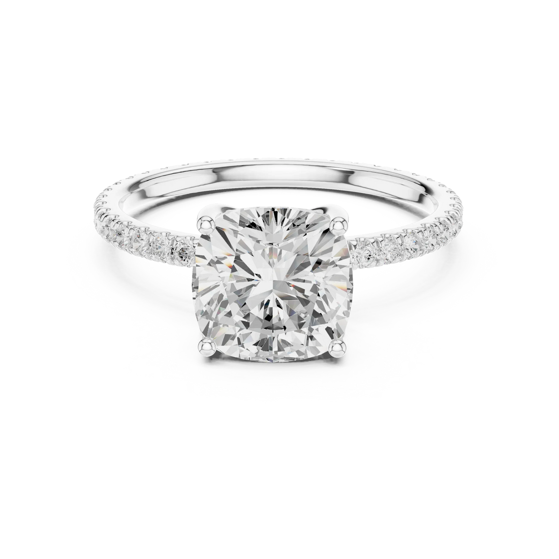 Cushion Shape Diamond Pave Band Engagement Ring