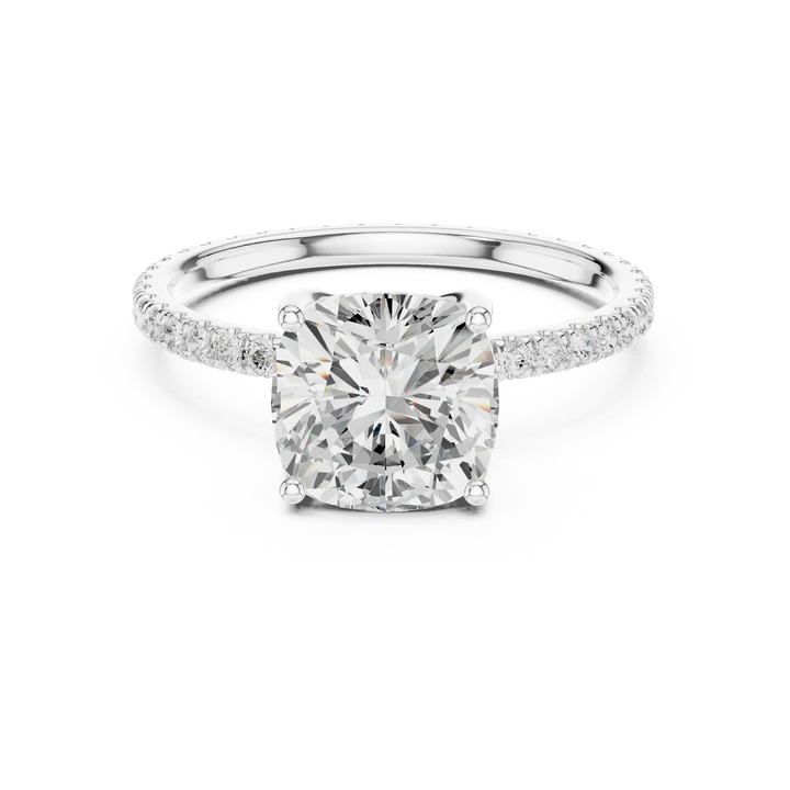 Cushion Shape Diamond Pave Band Engagement Ring