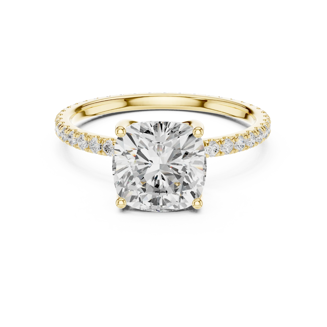 Cushion Shape Diamond Pave Band Engagement Ring