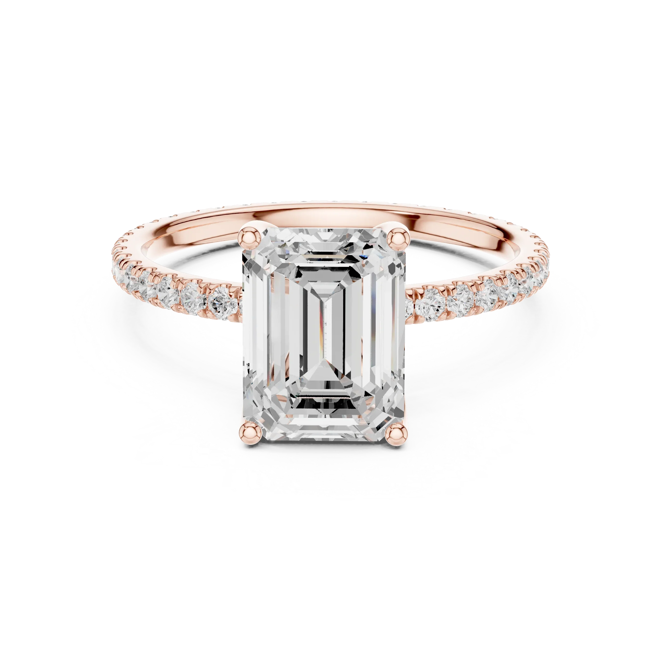 Emerald Shape Diamond Pave Band Engagement Ring