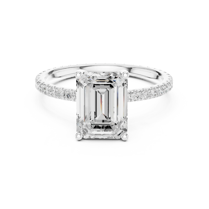 Emerald Shape Diamond Pave Band Engagement Ring