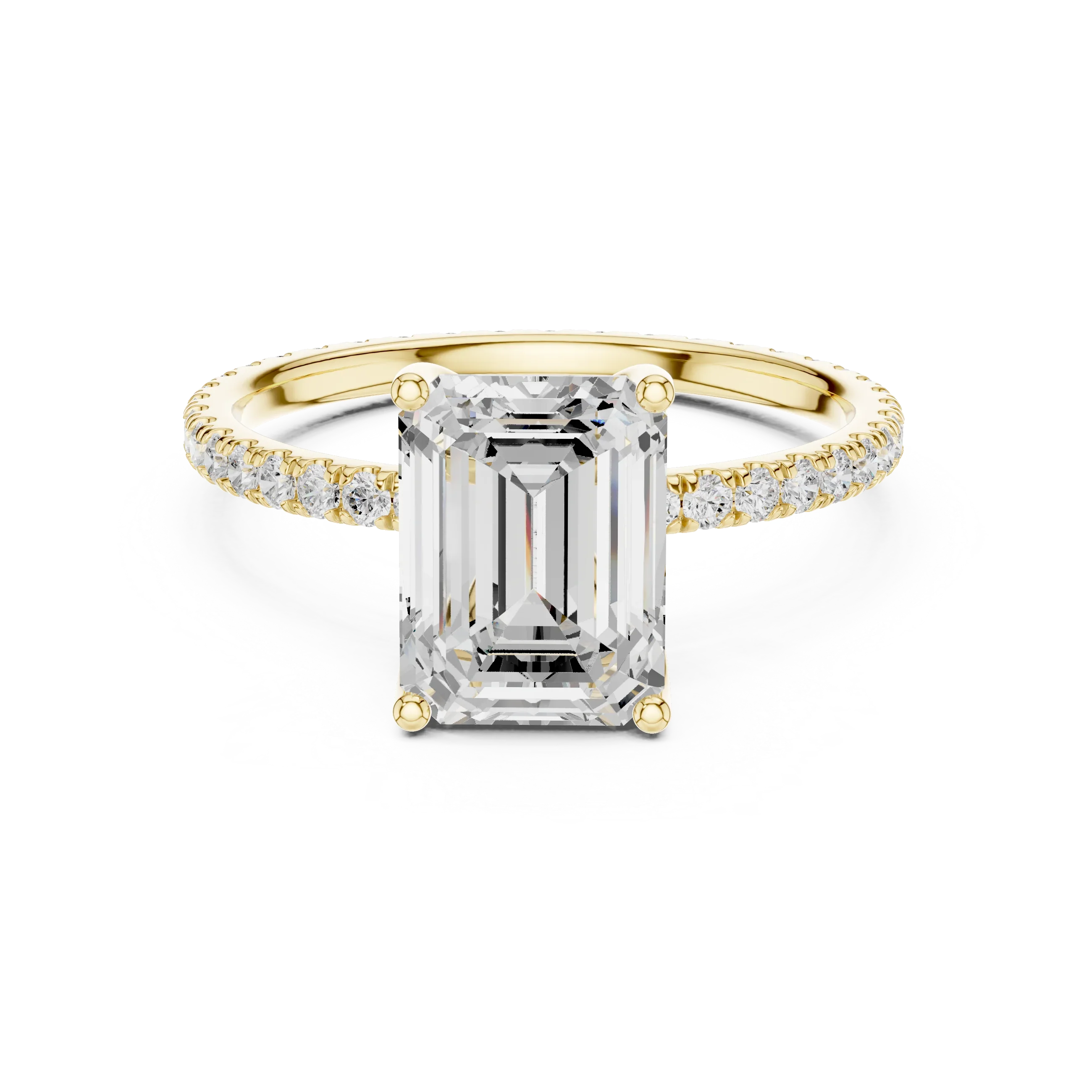 Emerald Shape Diamond Pave Band Engagement Ring