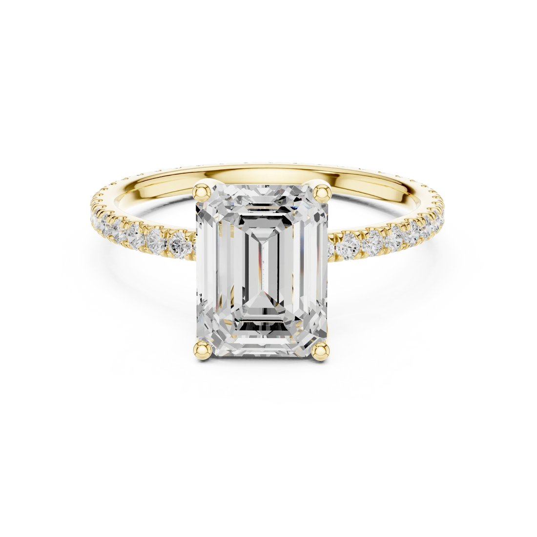 Emerald Shape Diamond Pave Band Engagement Ring