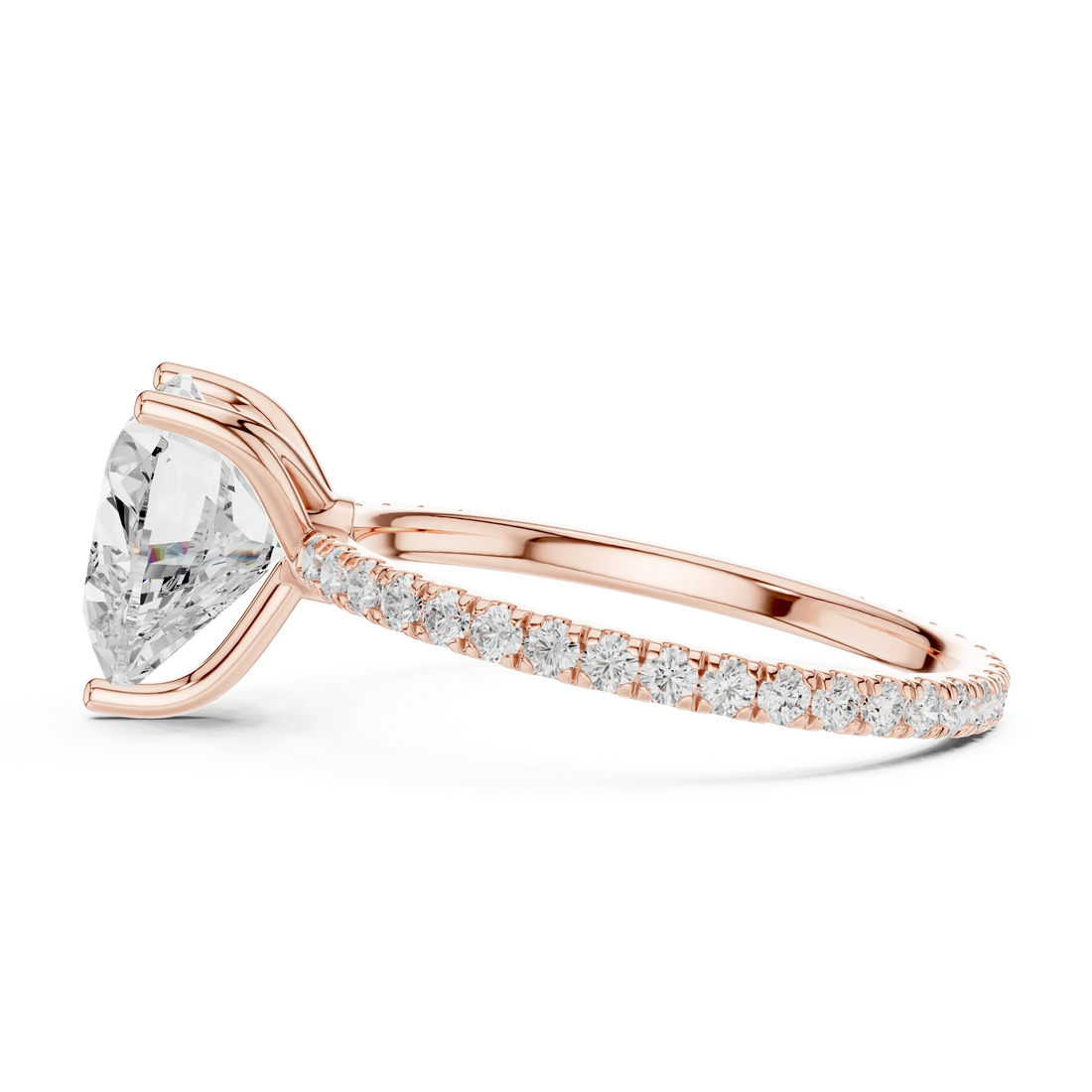 Heart Shape Diamond Pave Band Engagement Ring
