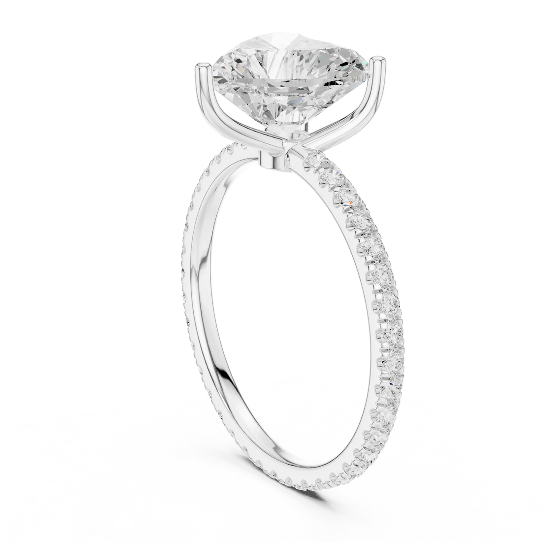 Heart Shape Diamond Pave Band Engagement Ring