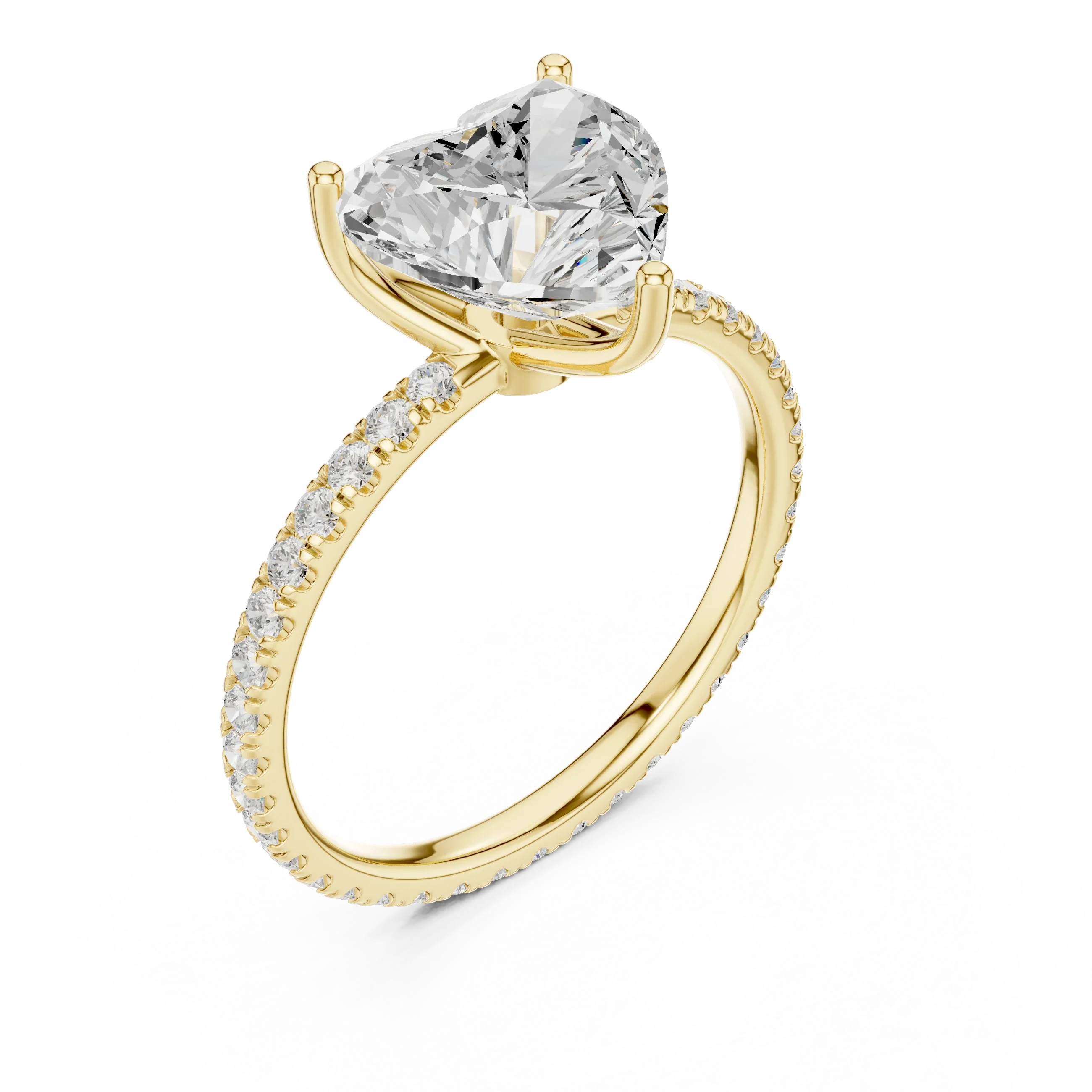 Heart Shape Diamond Pave Band Engagement Ring