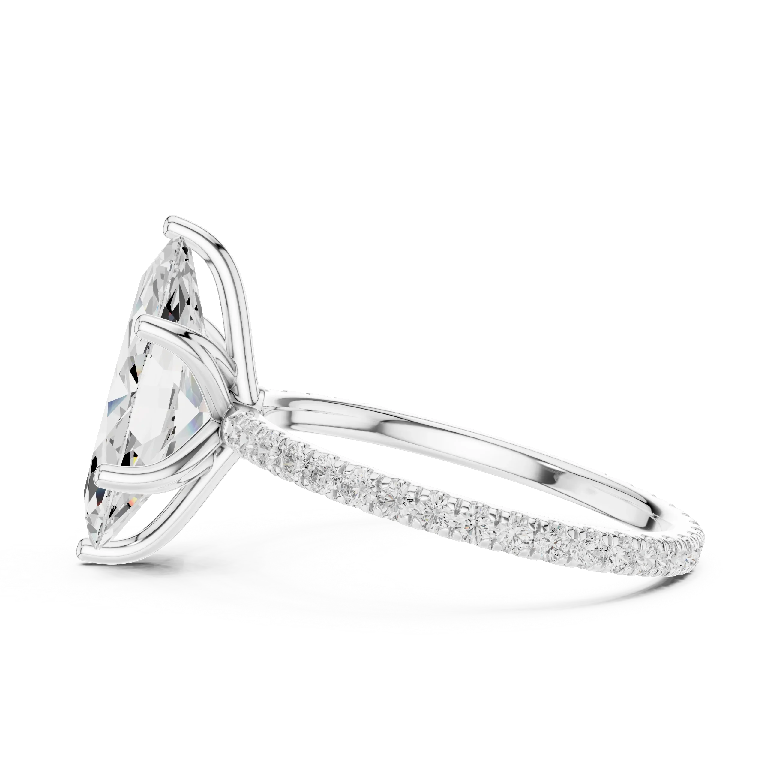 Marquise Shape Diamond Pave Band Engagement Ring