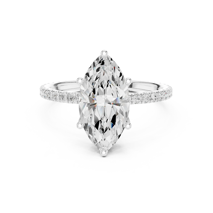 Marquise Shape Diamond Pave Band Engagement Ring