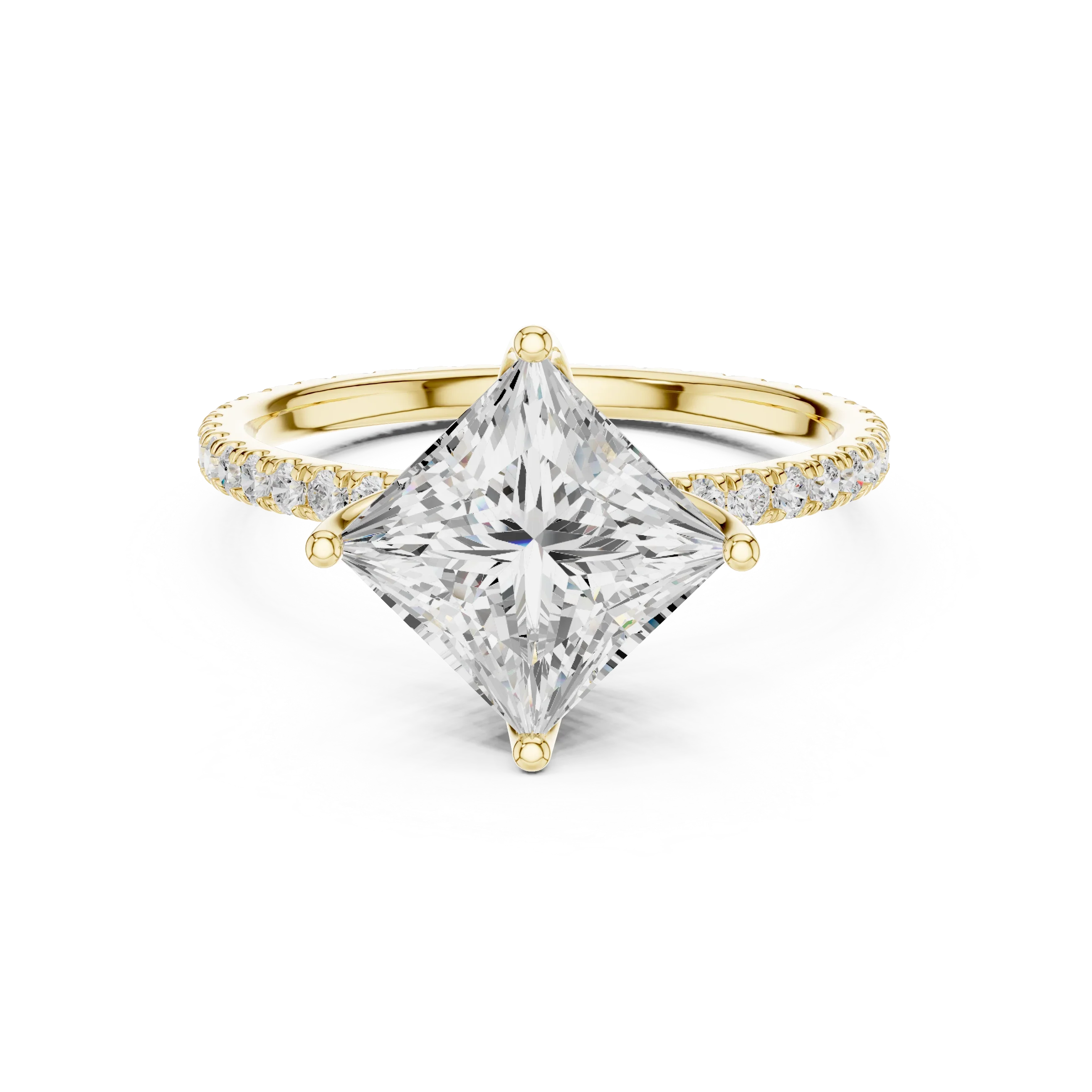 Princess Shape Diamond Pave Band Engagement Ring