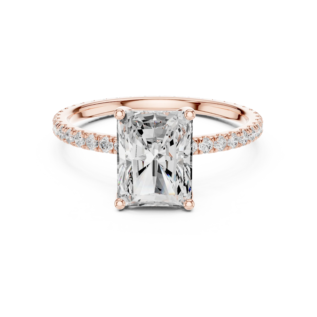 Radiant Shape Diamond Pave Band Engagement Ring