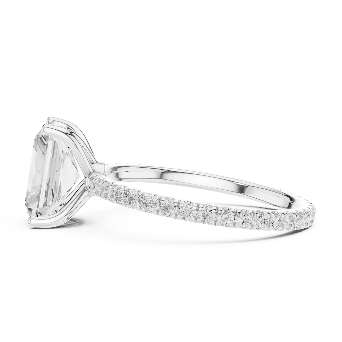 Radiant Shape Diamond Pave Band Engagement Ring