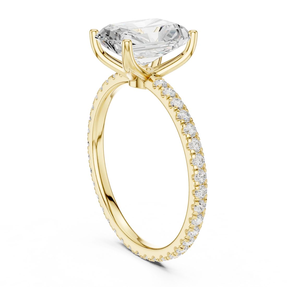 Radiant Shape Diamond Pave Band Engagement Ring