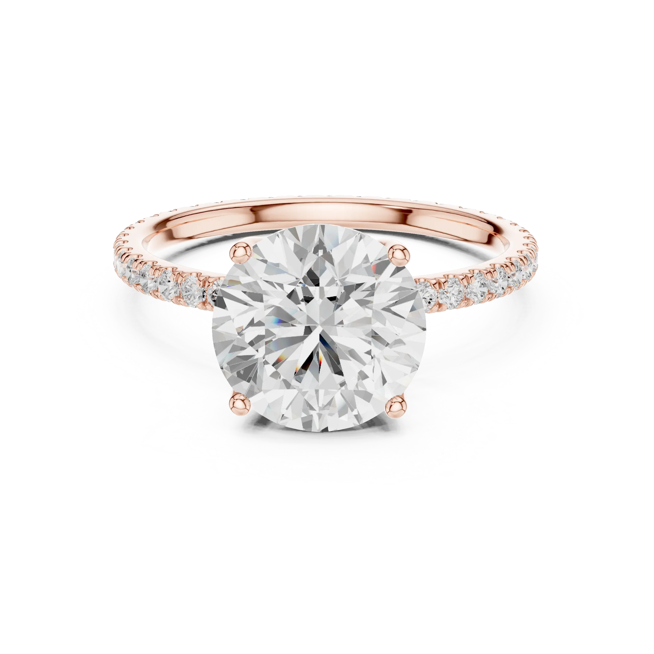 Round Shape Diamond Pave Band Engagement Ring