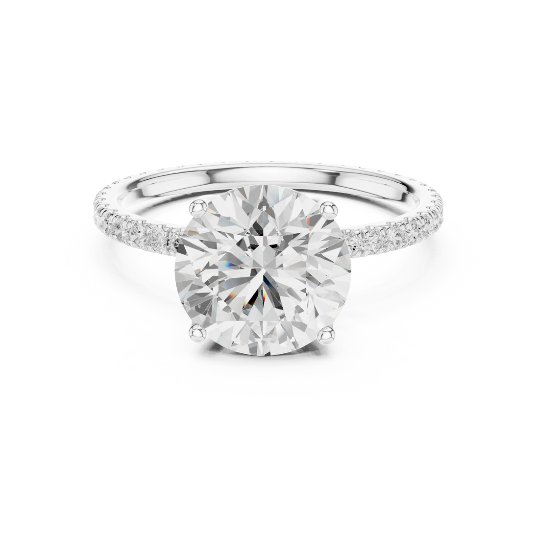 Round Shape Diamond Pave Band Engagement Ring