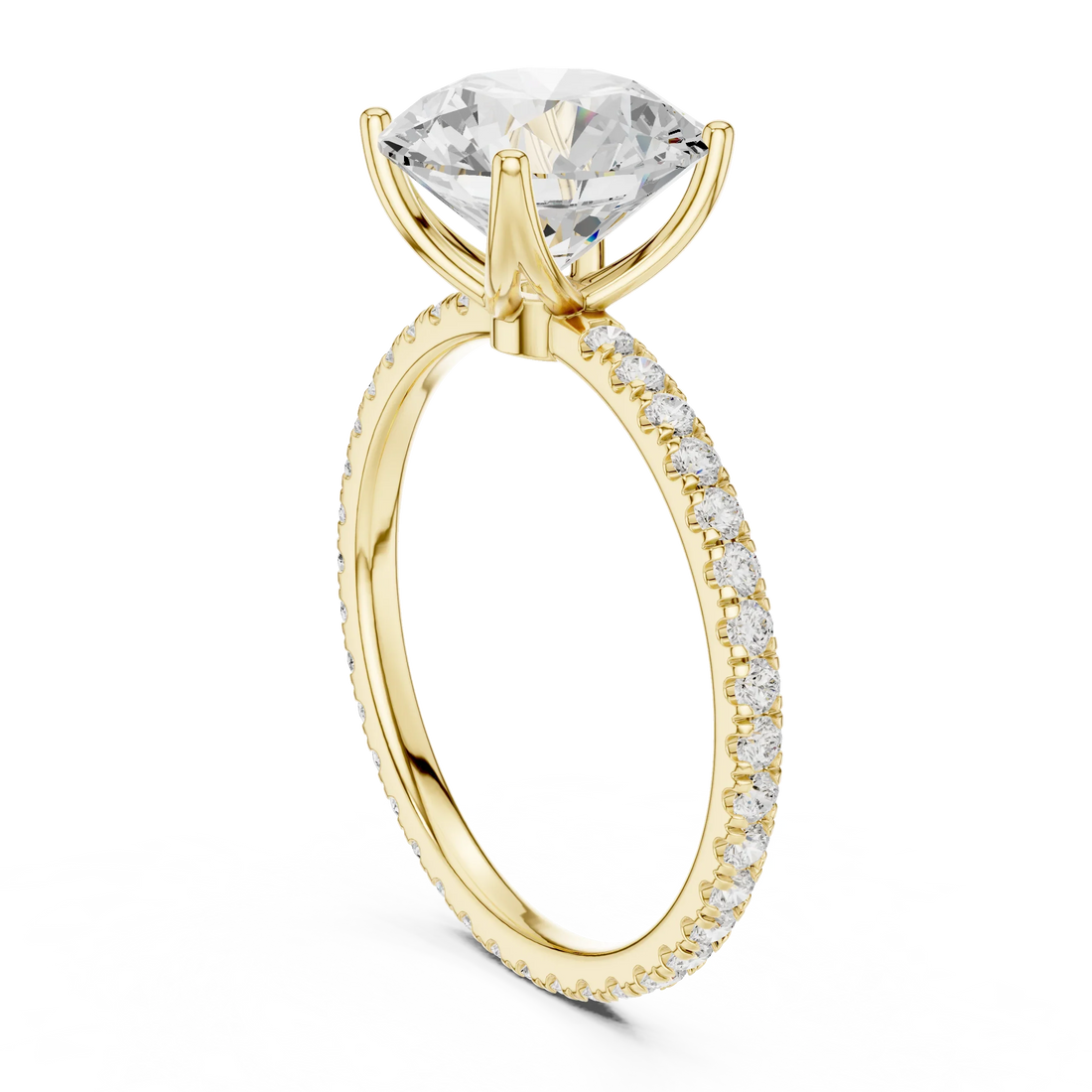 Round Shape Diamond Pave Band Engagement Ring