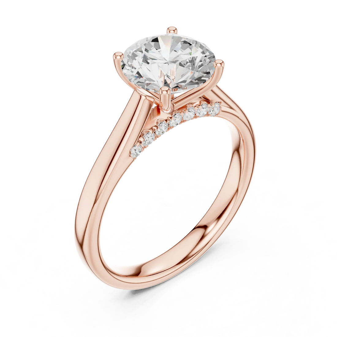 Round Cut Diamond Cathedral Pave Engagement Ring