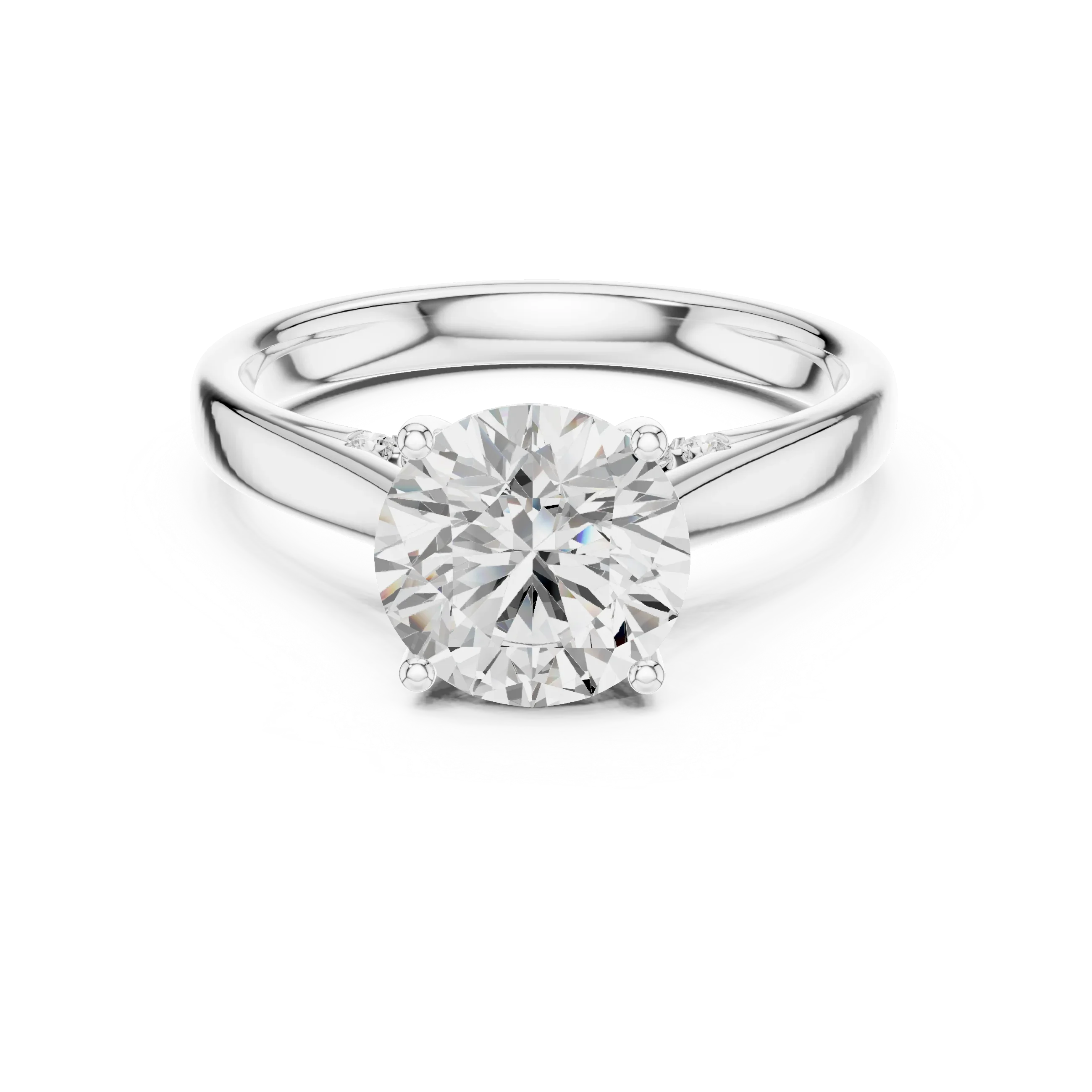 Round Cut Diamond Cathedral Pave Engagement Ring