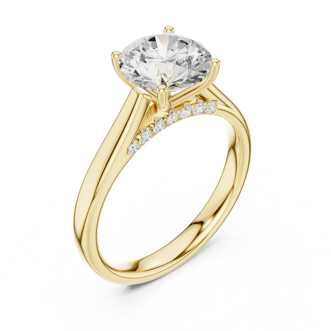 Round Cut Diamond Cathedral Pave Engagement Ring