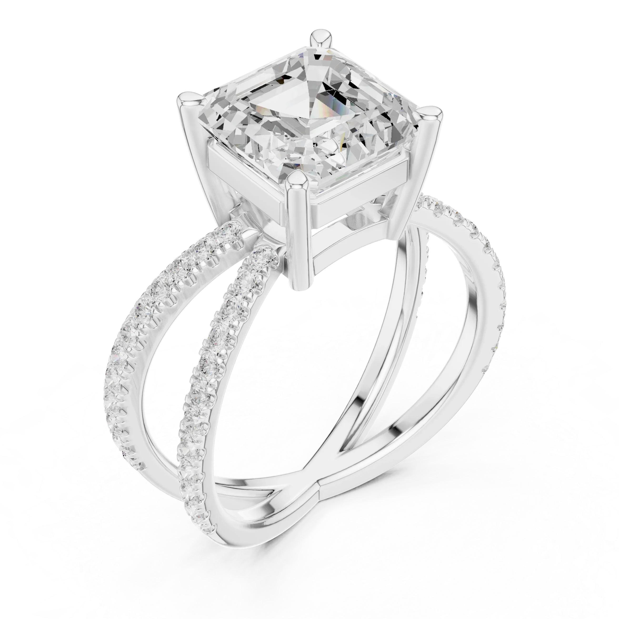 Asscher Cut Diamond Split Shank Engagement Ring