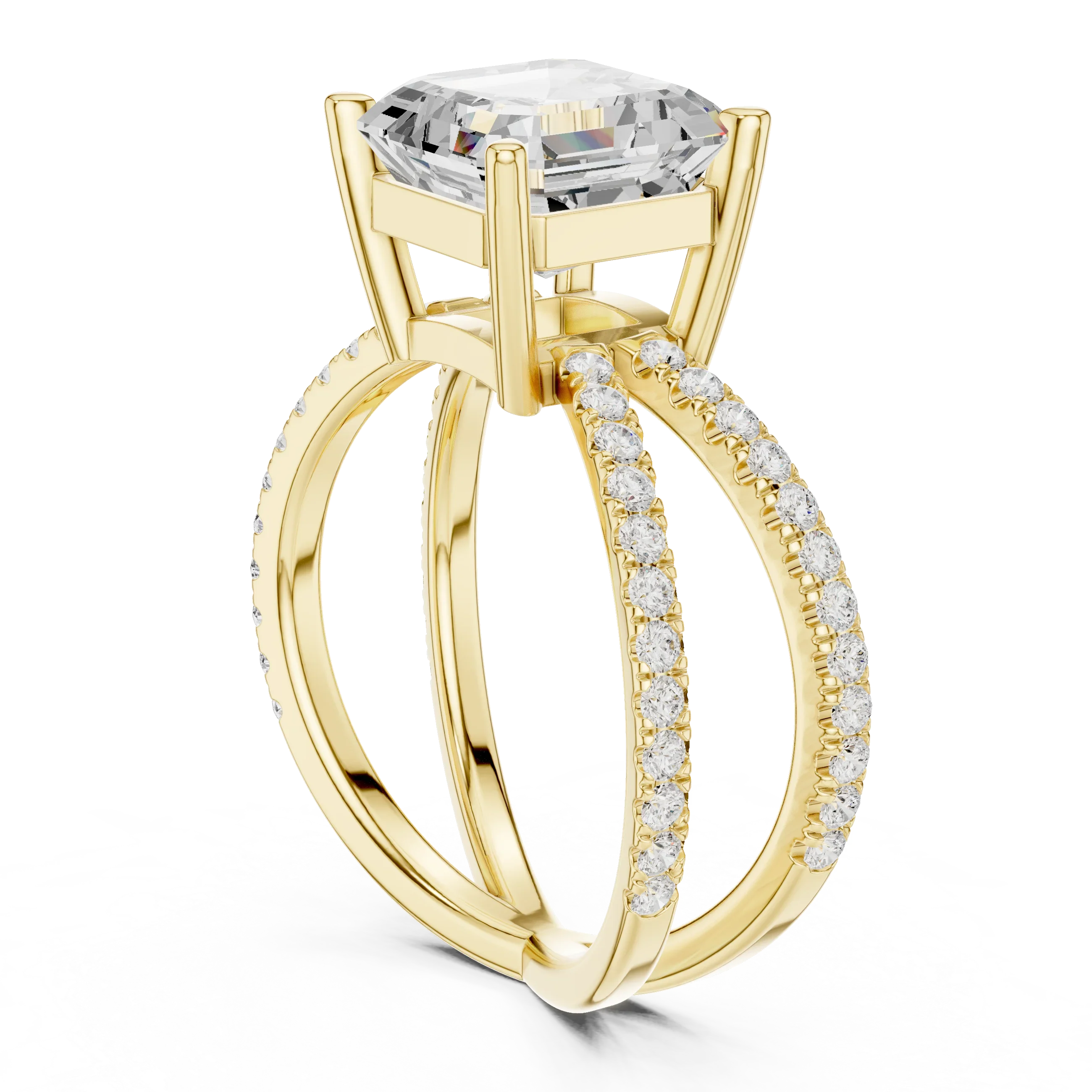 Asscher Cut Diamond Split Shank Engagement Ring