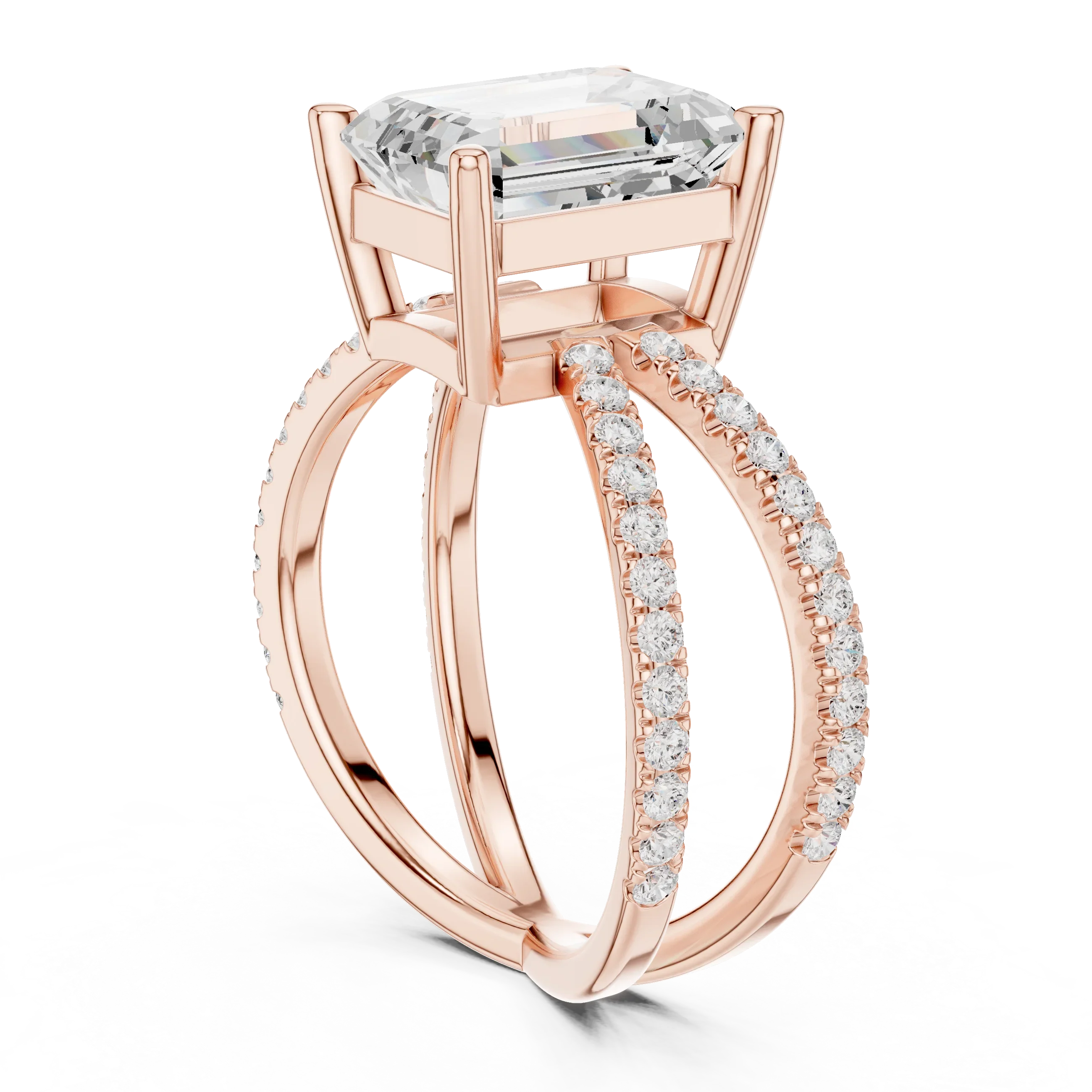 Emerald Cut Diamond Split Shank Engagement Ring